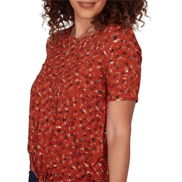 Petite Emaline Key Items Short Sleeve Abstract Tie Hem Blouse