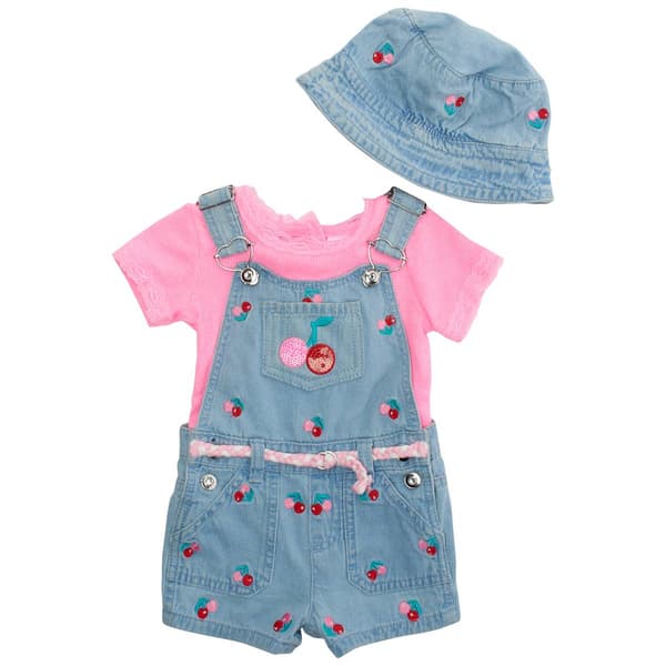 Baby Girl &#40;12-24M&#41; Little Lass&#40;R&#41; Cherry Denim Shortalls Set - image 