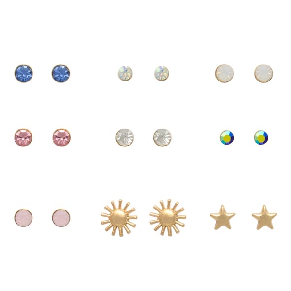 Ashley Pastel 9pr. CZ w/ Sun & Star Earrings Set - image 