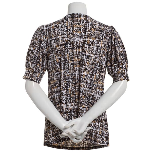 Petite Notations Short Sleeve Abstract w/Neck Bar Blouse