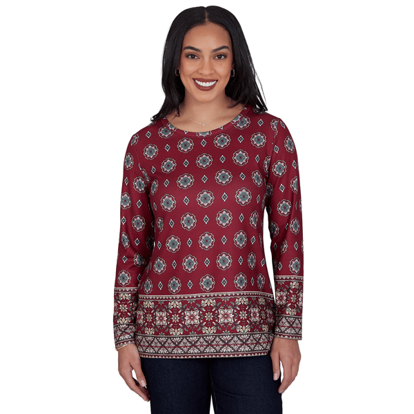 Petite Ruby Rd. English Countryside Medallion Border Blouse - image 