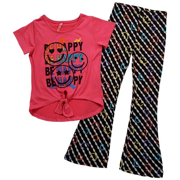 Girls &#40;7-16&#41; Dream Star Short Sleeve Tie Front Be Happy Flare Set - image 
