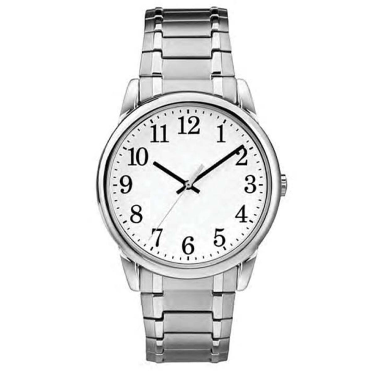 Mens Silver-Tone White Dial Analog-Quartz Watch -...