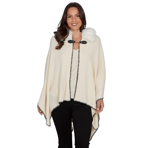 Womens Emaline Country Code Faux Fur Collar Knit Cape - image 
