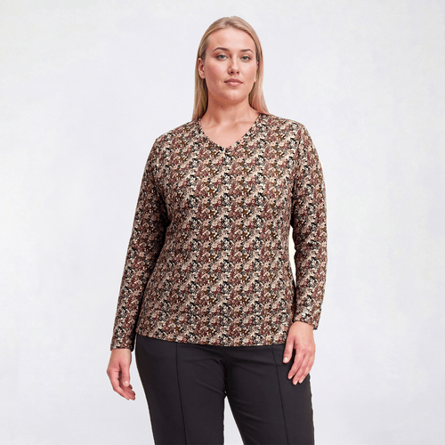 Plus Size Hasting & Smith Long Sleeve Mini Ditsy Floral Tee - image 