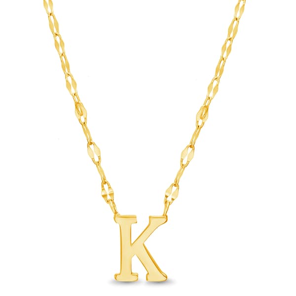 Sterling Silver Gold Polished K Initial Pendant Necklace - image 