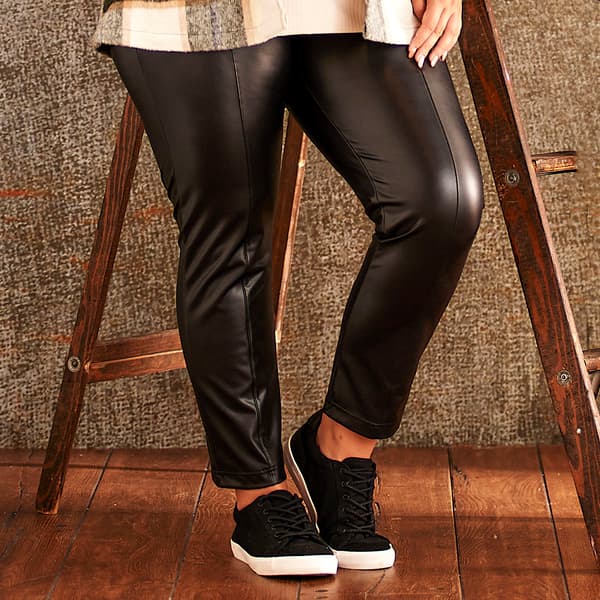 Juniors Plus Feathers Faux Leather Seamed Leggings - image 