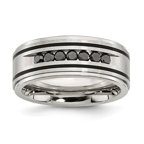 Mens Gentlemen's Classics&#40;tm&#41; Black Diamond Center Wedding Band - image 