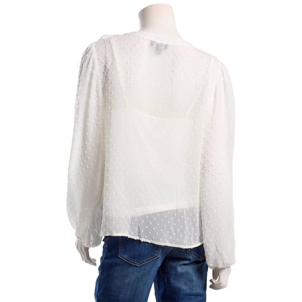 Juniors A. Byer Long Sleeve Clip Dot Ruffle Front Blouse