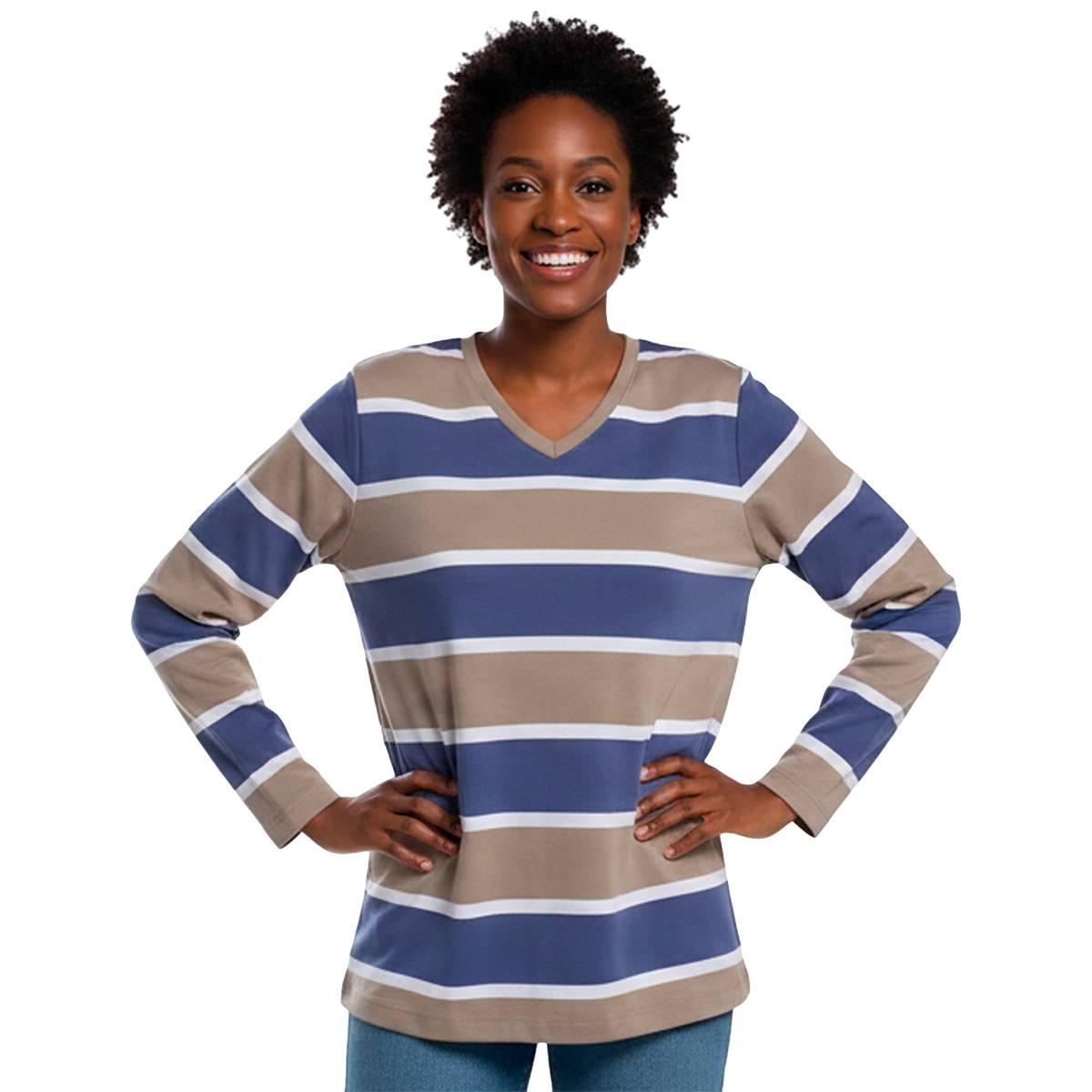 Petite Hasting & Smith Long Sleeve Rugby Stripe V Neck Tee