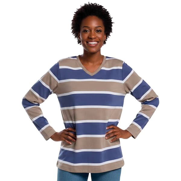 Petite Hasting & Smith Long Sleeve Rugby Stripe V Neck Tee