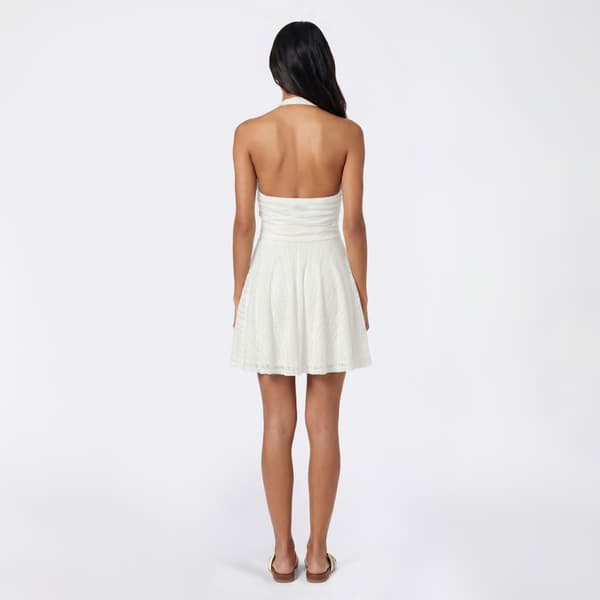 Juniors Crystal Doll Textured Lace V-Neck Halter Skater Dress