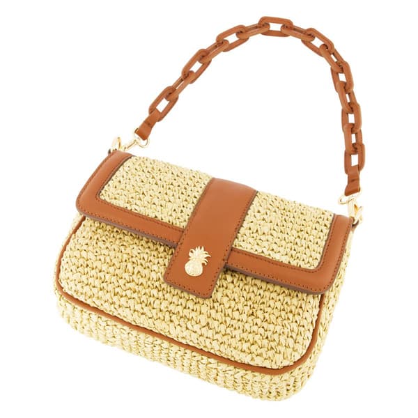 Tommy Bahama Raffia Flap Bag w/ Double Leather Strap
