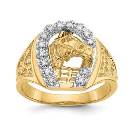 Mens Gentlemens Classics&#40;tm&#41; 14kt. Two-Tone Gold Diamond Horse Ring