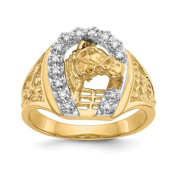 Mens Gentlemens Classics(tm) 14kt. Two-Tone Gold Diamond Horse Ring - image 