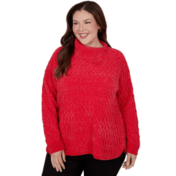 Plus Size Hearts of Palm Wrapped in Rubies Cable Knit Sweater