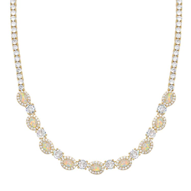 Gianni Argento Gold Plated Lab Opal Halo Necklace