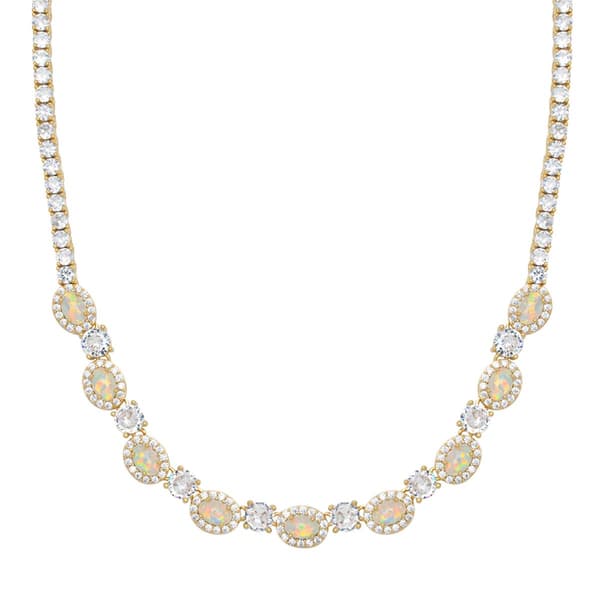 Gianni Argento Gold Plated Lab Opal Halo Necklace - image 