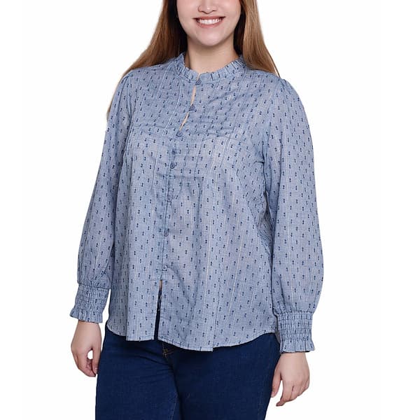 Womens NY Collection Long Sleeve Chambray Button Down - image 