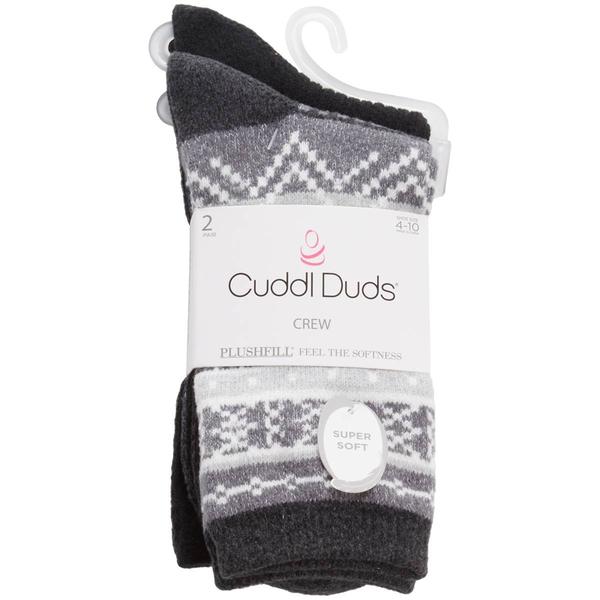 Womens Cuddl Duds(R) 2Pk Fairisle Geo/Rib Crew Sock - image 