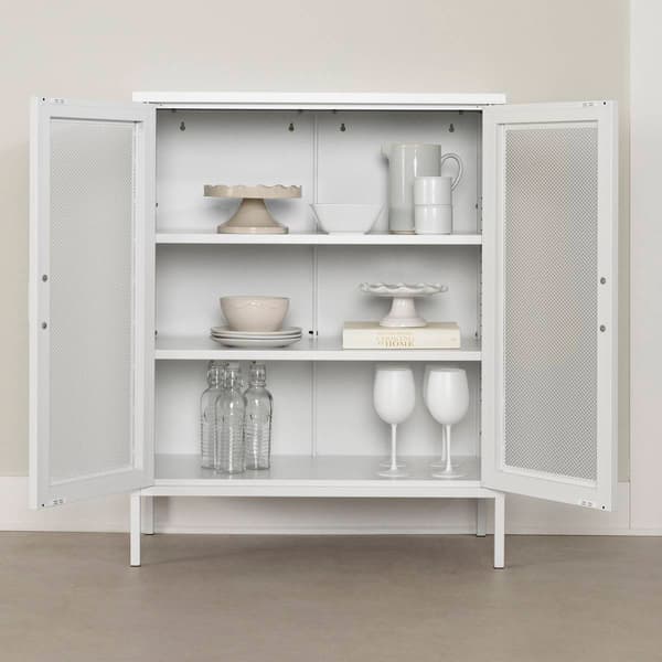 South Shore Eddison Pure White Mesh 2-Door Storage Cabinet