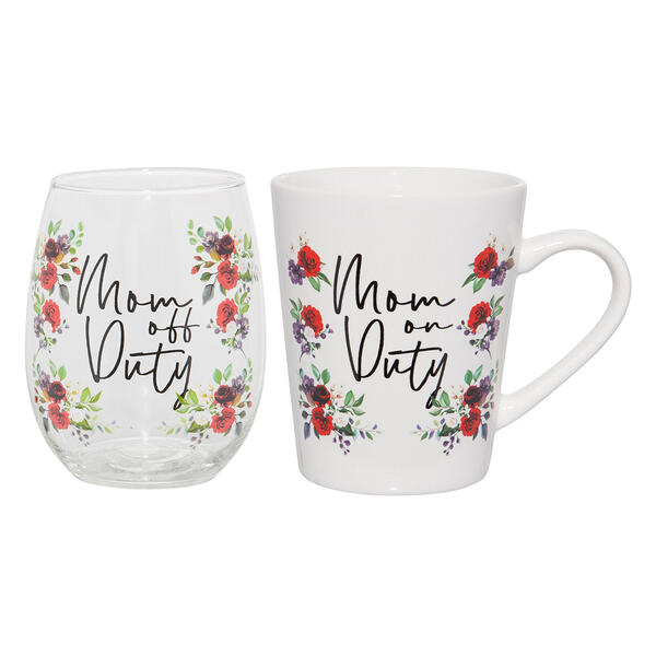 Home Essentials 16oz. Mom Black/Flower Mug w/19.5oz. Blk Stemless - image 