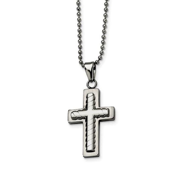 Mens Gentlemen's Classics&#40;tm&#41; Stainless Steel Brushed Cross Necklace - image 