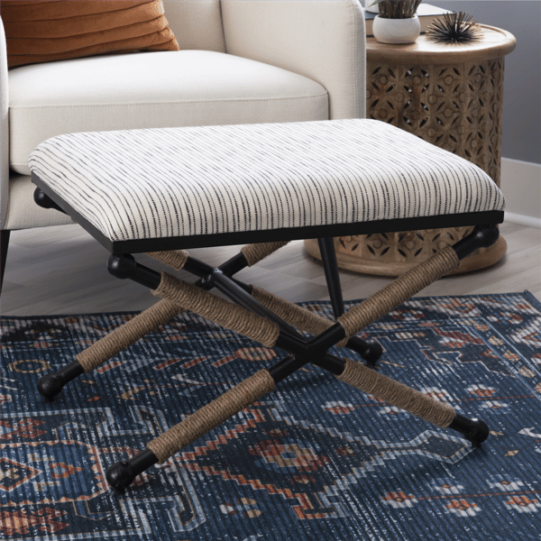 Linon Home Decor Ashburn Campaign Accent Striped Stool