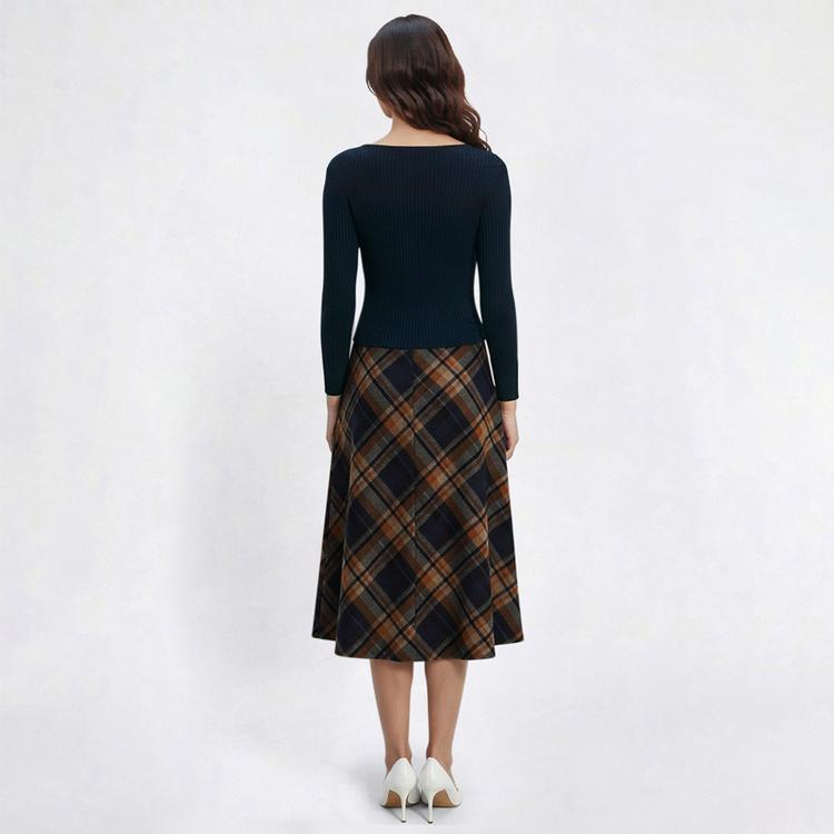Womens Connected Apparel Plaid Mock Two In One Sweater Dress