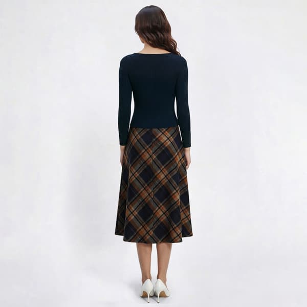 Womens Connected Apparel Plaid Mock Two In One Sweater Dress