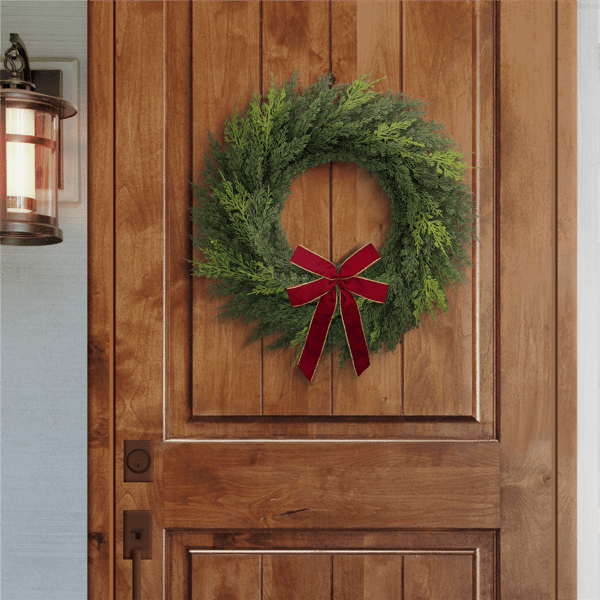 Puleo International 22in. PE Cypress Christmas Wreath with Bow