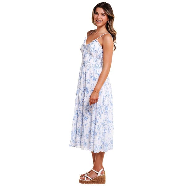 Juniors Trixxi Floral Smocked Waist Tier Midi Dress