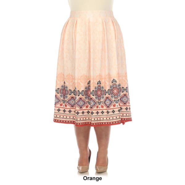 Plus Size White Mark Pleated Skirt with Border Prints