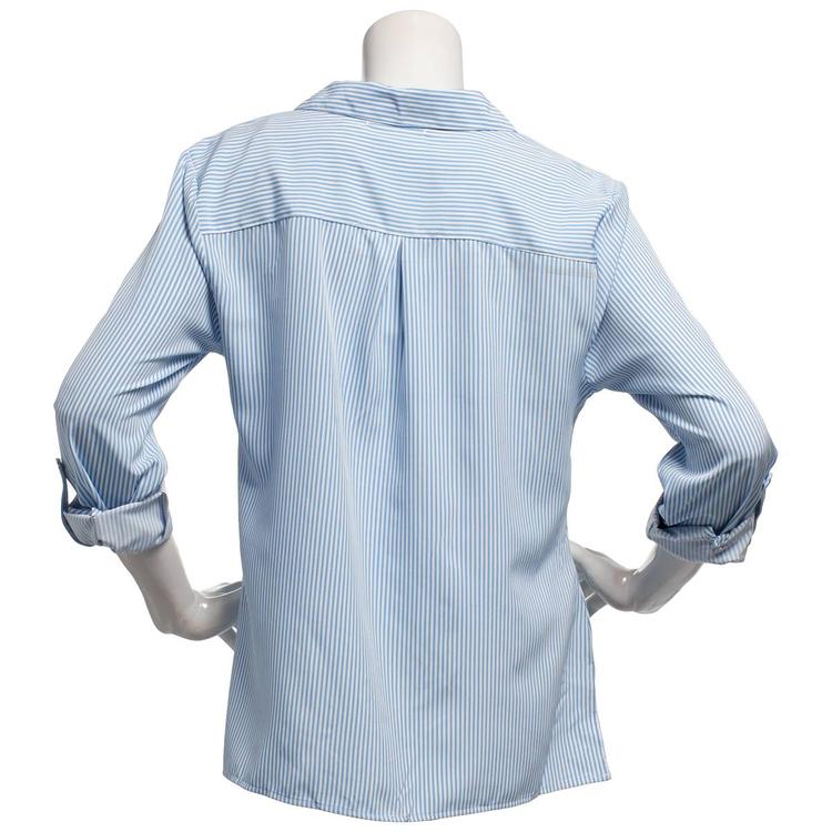 Womens Notations 3/4 Sleeve Stripe Casual Button Down