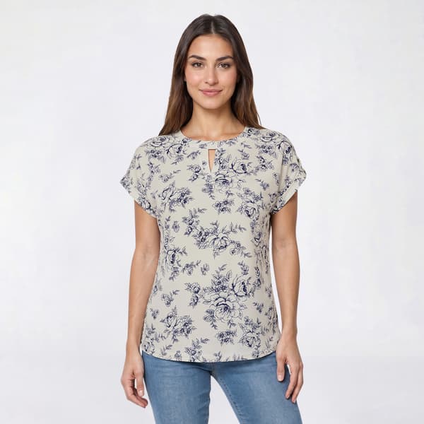 Womens Cure Short Sleeve Floral Crepe Keyhole Neck Blouse - image 