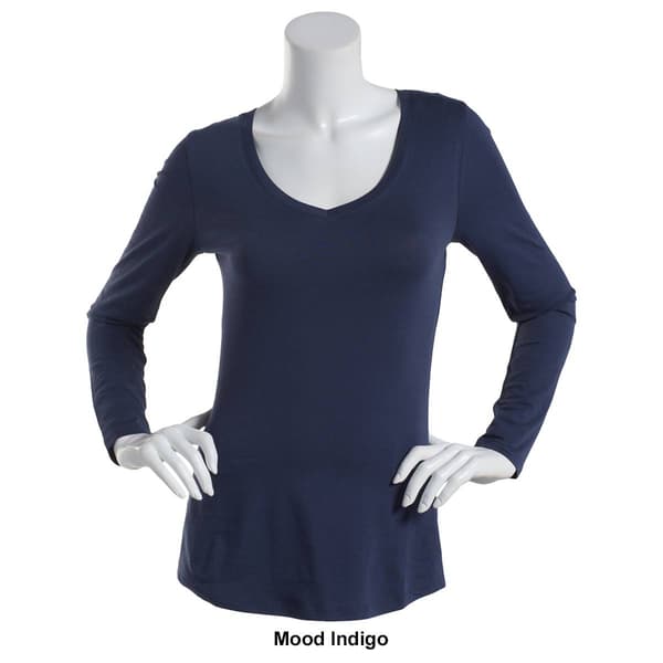 Juniors Aveto Long Sleeve Basic V-Neck Solid Tee