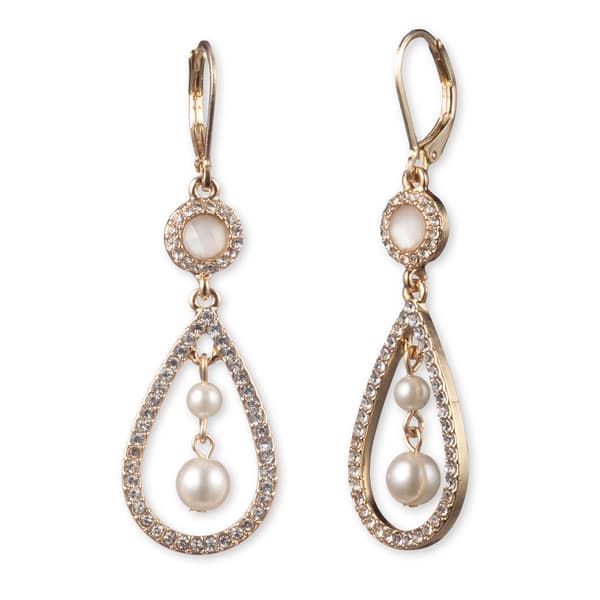 Anne Klein Gold-Tone White Crystal Post Orbital Earrings - image 