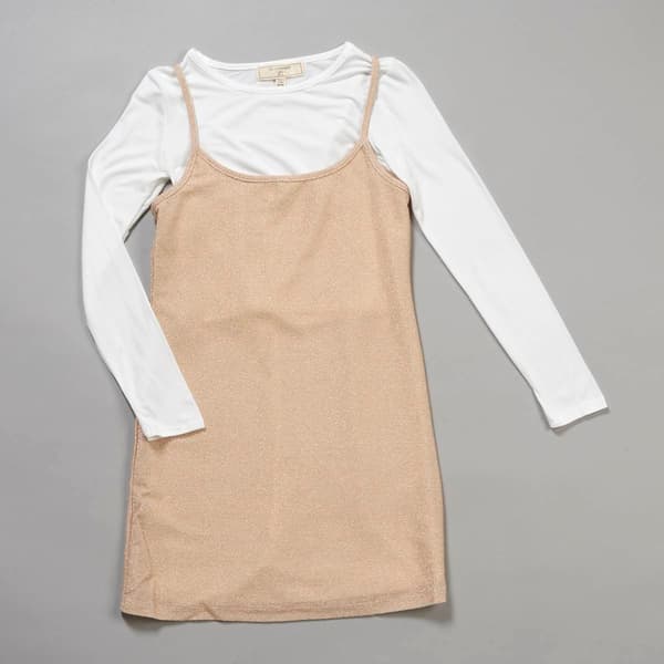 Girls &#40;7-16&#41; No Comment 2pc. Long Sleeve Tee w/ Lurex 90s Dress - image 