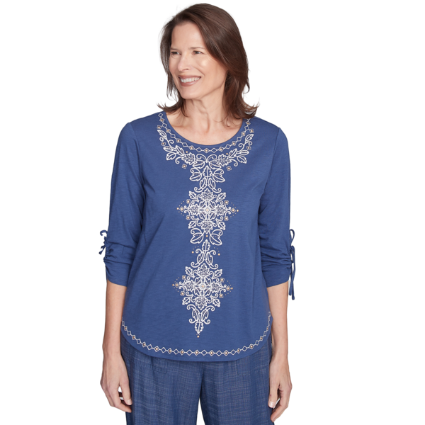 Womens Alfred Dunner Summer Solstice Embroidery Blouse - image 