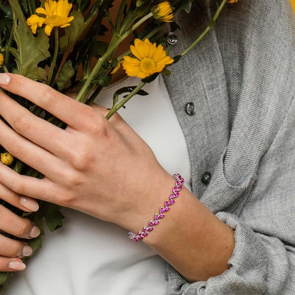 Sophia B 12ctw. Created Pink Sapphire Sterling Silver Bracelet
