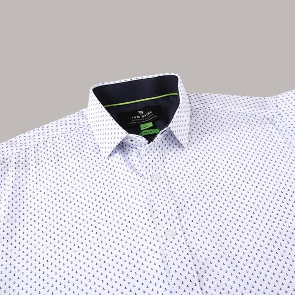 Mens Tom Baine Short Sleeve Slim Fit Anchor Dress Shirt - Blue