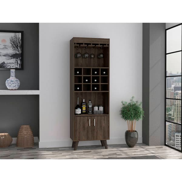 FM FURNITURE Edessa Dark Walnut Bar Cabinet