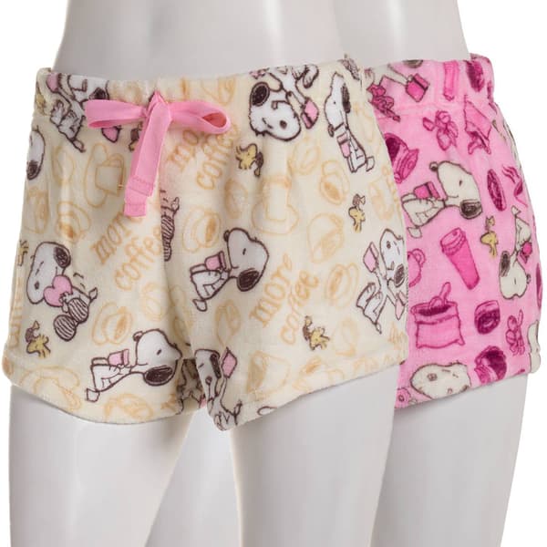 Womens Peanuts(tm) 2pk. Snoopy Coffee Plush Pajama Shorts