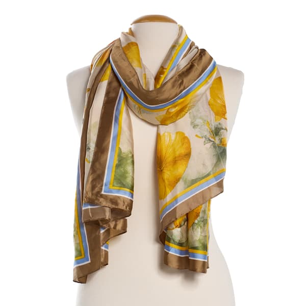 Womens Renshun Yellow Floral Oblong Scarf