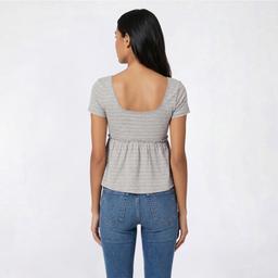 Juniors Pink Rose Short Sleeve Jersey Square Neck Peplum Top