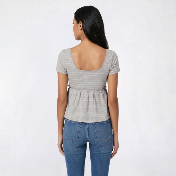 Juniors Pink Rose Short Sleeve Jersey Square Neck Peplum Top - image 