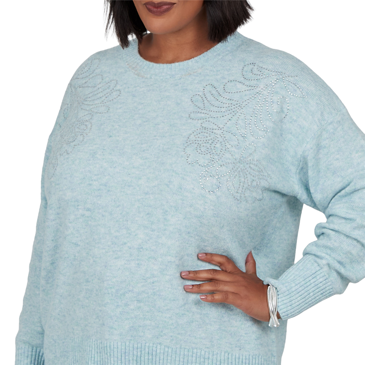 Plus Size Emaline Holiday Festivities Floral Embellished Sweater