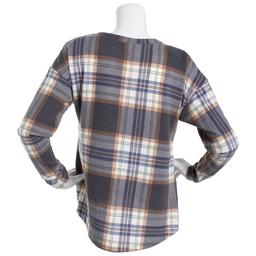 Womens Tru Self Long Sleeve Twist Front Hacci Plaid Tee