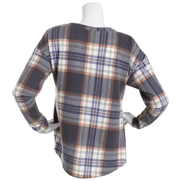 Womens Tru Self Long Sleeve Twist Front Hacci Plaid Tee