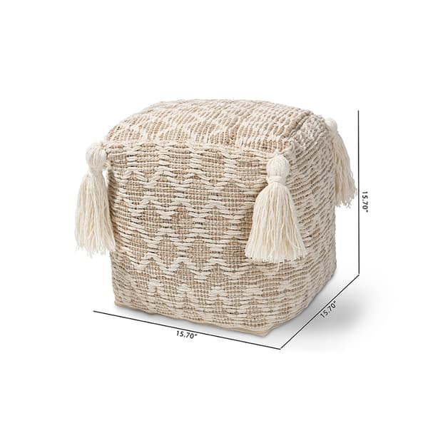 Baxton Studio Noland Handwoven Cotton and Hemp Pouf Ottoman